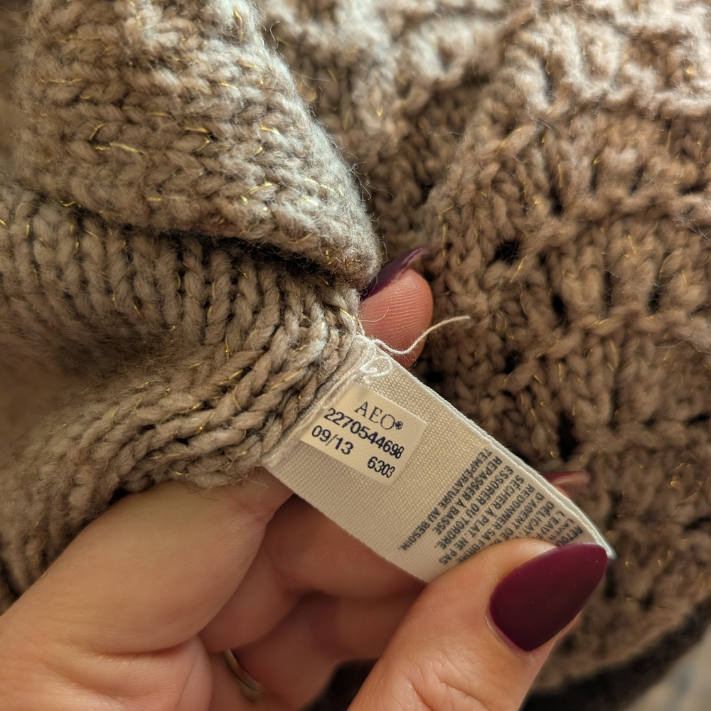 American Eagle Outfitters Taupe With Gold Accent Knit Cardigan - Picture 9 of 9